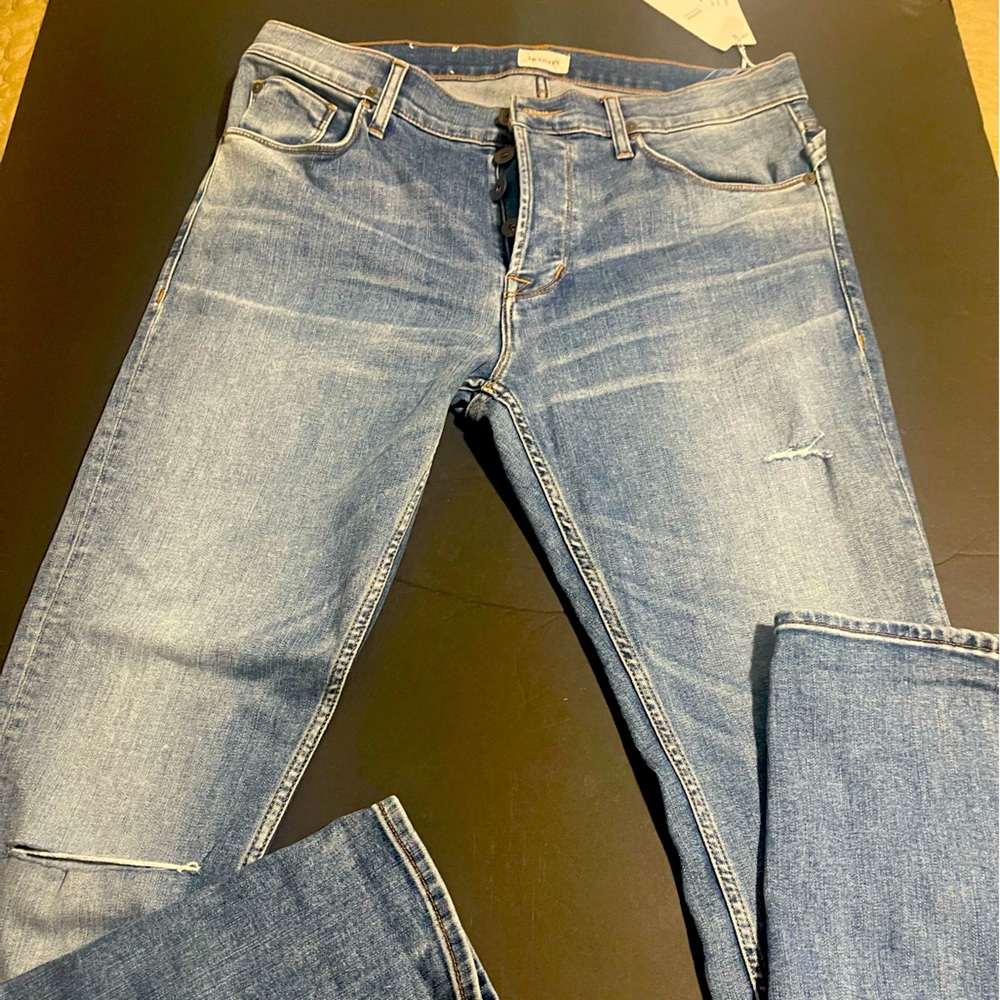 Hudson Jeans Men's Sartor Relaxed Skinny Leg Jeans Distressed Torn Denim Doty